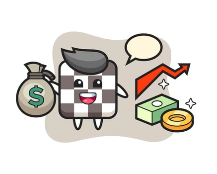 chess board illustration cartoon holding money sack vector
