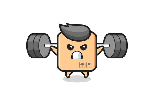 cardboard box mascot cartoon with a barbell vector