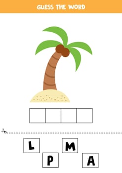 Spelling game for kids. Cute cartoon palm tree. vector