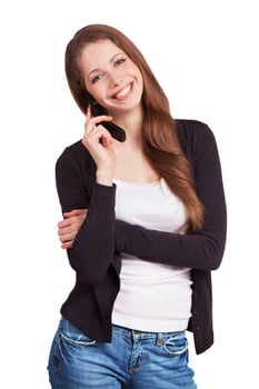 Cheerful girl talking on a mobile phone photo