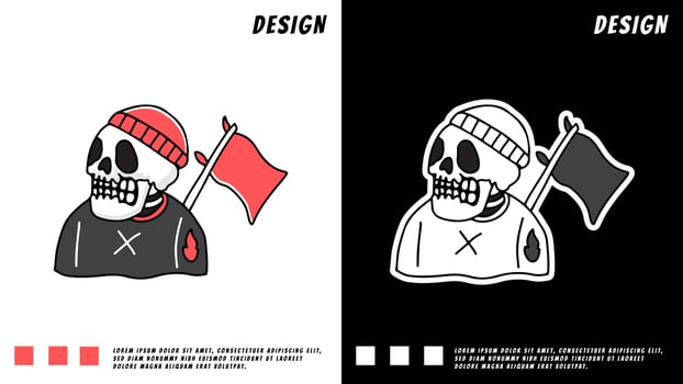 skull in beanie hat with flags, illustration for t-shirt, sticker vector