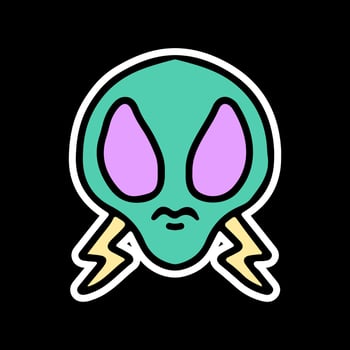 alien head and bolts, illustration for sticker vector