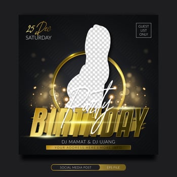 Birthday party invitation social media post square banner template vector