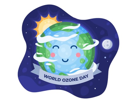 Happy world ozone day at 16 September with cute earth cartoon vector