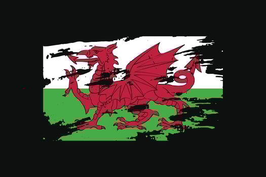Grunge Style Flag of the Wales. Vector illustration.