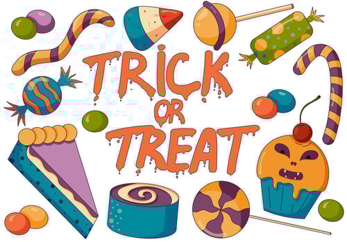 Concept illustration of trick or treat candy mix, halloween party. vector