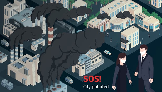 City Pollution Isometric Composition vector