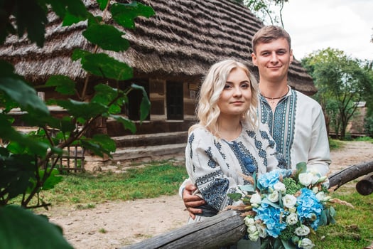 Married couple with bouquet photo