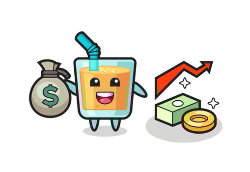 orange juice illustration cartoon holding money sack vector