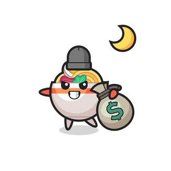 Illustration of noodle bowl cartoon is stolen the money vector