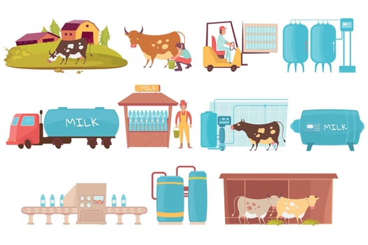 Dairy Production Icons Collection vector