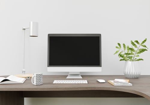 PC placed on the desk in the office, 3D style. photo