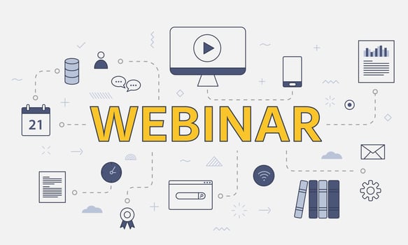 webinar concept with icon set with big word or text on center vector
