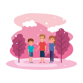 cute little children in landscape scene vector