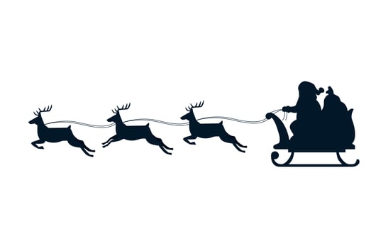 silhouette of sled santa claus with reindeer isolated icon vector