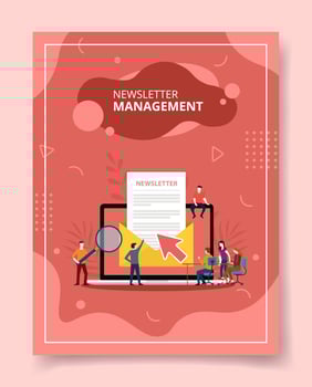 newsletter management people standing sitting front laptop vector