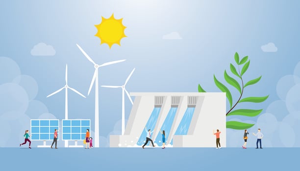 clean energy renewable elctricity powerconcept with various model vector