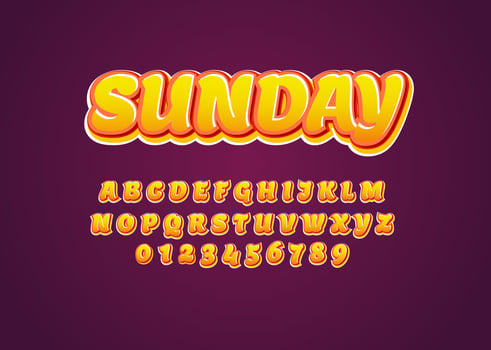 Summer vibes font style text effect, set of alphabet and number vector