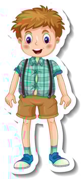 Sticker template with a boy cartoon character isolated vector