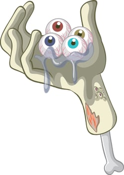 Human eyes in zombie hand vector