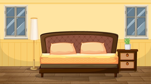 Yellow bedroom interior design with furniture vector