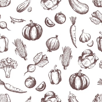 Vegetables seamless pattern. Handsketched vintage vegetables. vector
