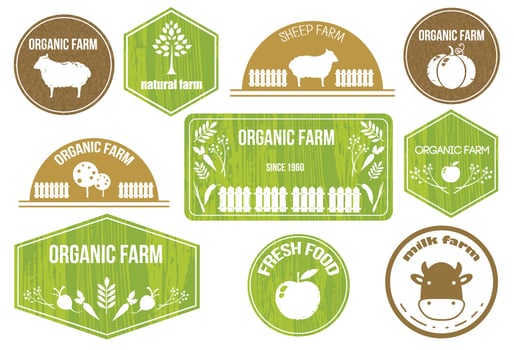 Retro set of bio, organic, gluten free, eco, healthy food labels. vector