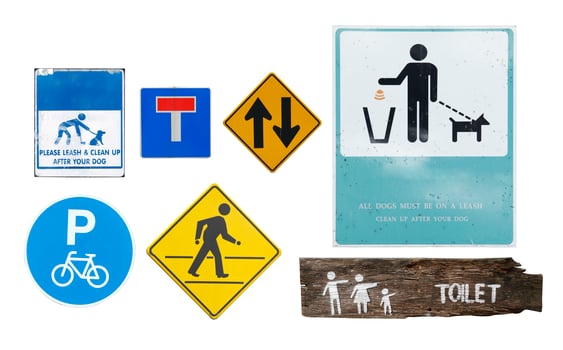 Set of road signs isolated on white background photo