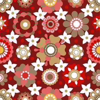 Romantic red floral ornament modern flower abstract pattern vector