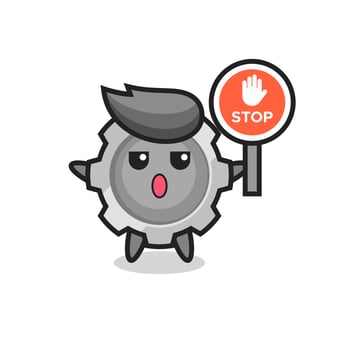 gear character illustration holding a stop sign vector