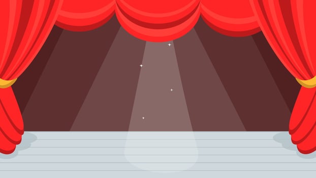 Open red curtains theater or ballet dance scene with price. vector