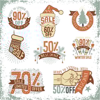 Christmas sale discount coupon logos, compositions, badges vector