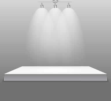 Exhibition Concept, White Empty Shelf  Stand with Illumination vector