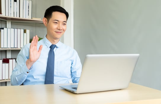 Businessman attend meeting via video call conference photo