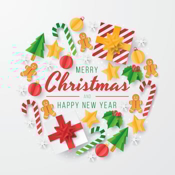 Christmas greeting card with papercut christmas element. vector
