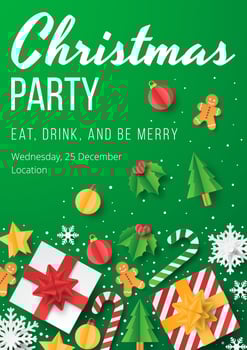 Christmas party poster with papercut christmas element. vector