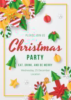 Christmas party poster with papercut christmas element. vector