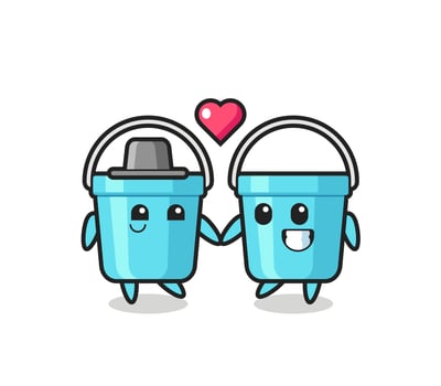 plastic bucket cartoon character couple with fall in love gesture vector