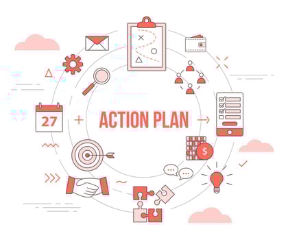 business action plan concept with icon set template banner vector
