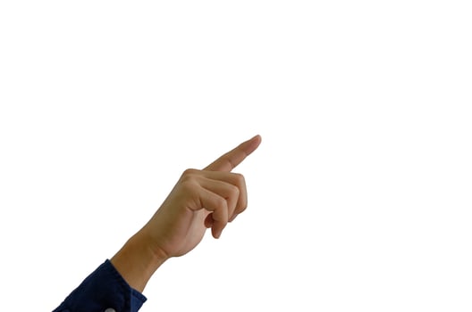 Man pointing hand on a white background photo