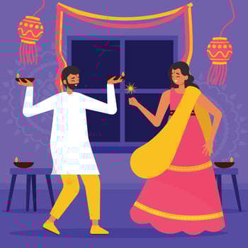 Indian Couple Celebrate Diwali at Home vector
