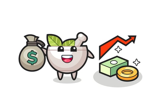 herbal bowl illustration cartoon holding money sack vector
