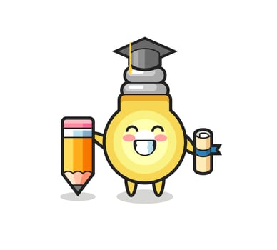 light bulb illustration cartoon is graduation with a giant pencil vector