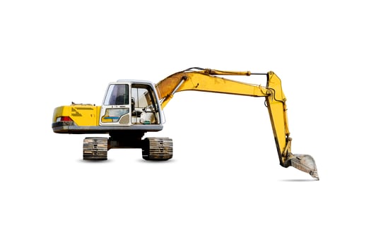 Yellow color excavator for the construction industry. photo