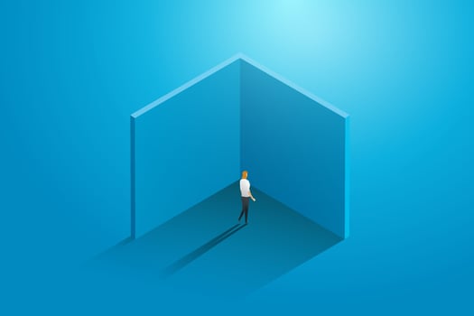 Businesswoman standing in dead end of work and career. vector