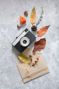 Top view autumn composition photo