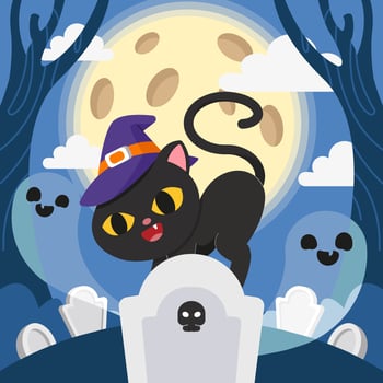 Halloween Cat Standing on The Tombstone vector