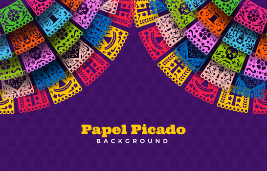 Multiple Color of Papel Picado on Purple Background vector