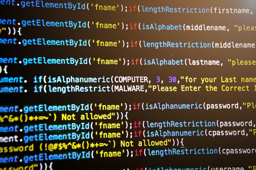 Screen of source code and abstract technology background photo