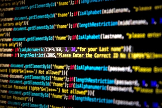 Screen of source code and abstract technology background photo
